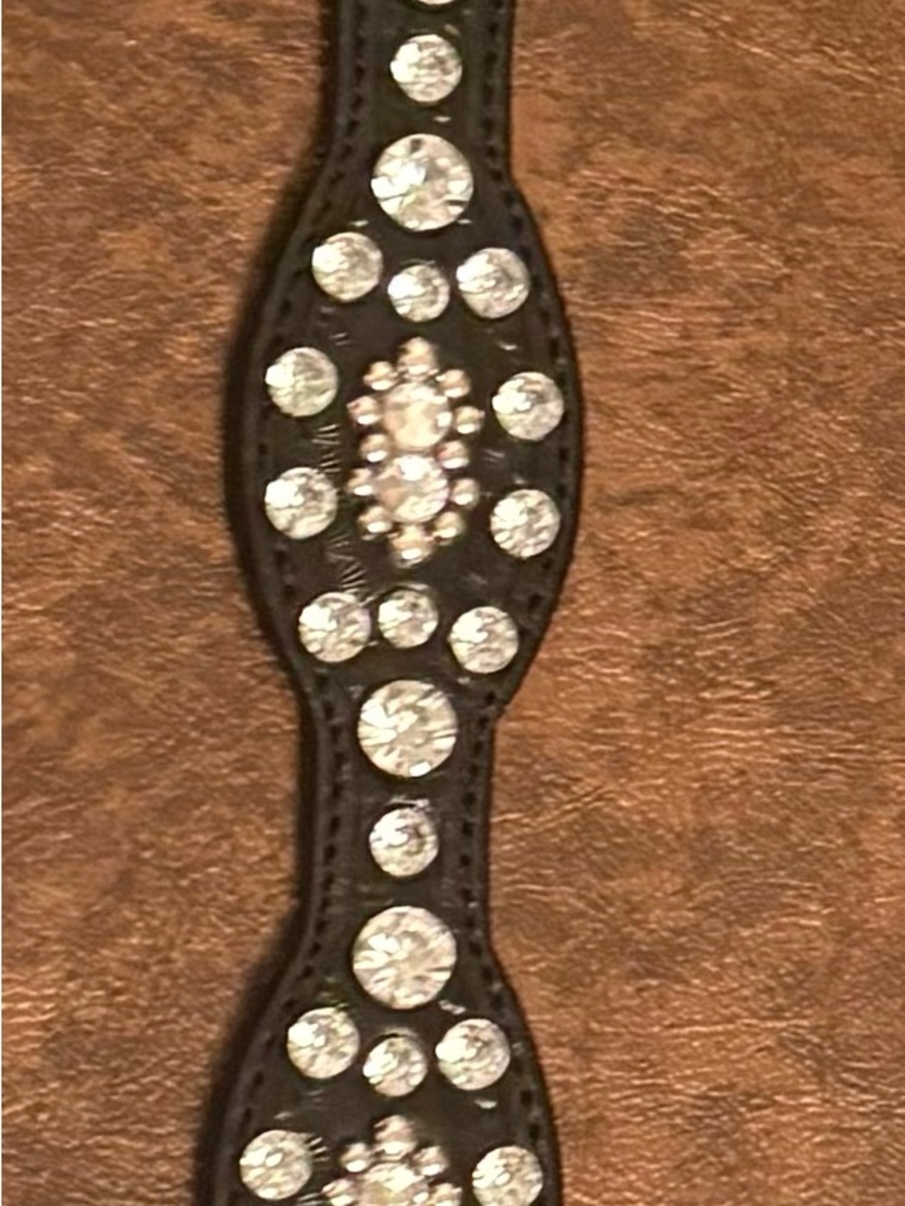 Tony Lama Black Leather Belt with Clear Crystal Studs